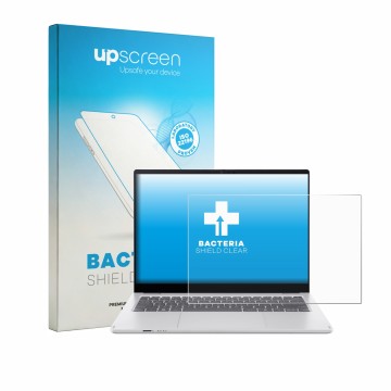 Parte frontal de un envase de producto con el logotipo de la marca upscreen. Al lado se muestra el dispositivo Acer Swift Spin