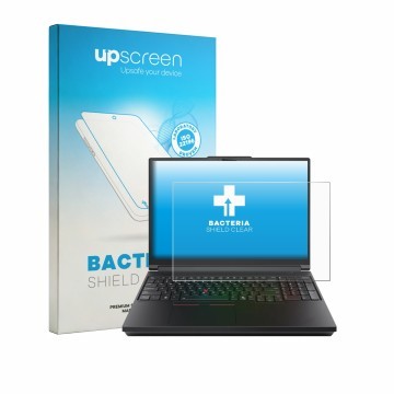 Parte frontal de un envase de producto con el logotipo de la marca upscreen. Al lado se muestra el dispositivo Lenovo ThinkPad