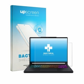Parte frontale di una confezione del prodotto con il logo del marchio upscreen. Accanto è raffigurato il dispositivo MSI Cross