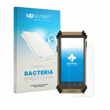 Parte frontal de un envase de producto con el logotipo de la marca upscreen. Al lado se muestra el dispositivo DT Research DT3