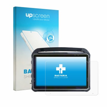 Parte frontal de un envase de producto con el logotipo de la marca upscreen. Al lado se muestra el dispositivo DT Research DT3