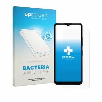 Parte frontal de un envase de producto con el logotipo de la marca upscreen. Al lado se muestra el dispositivo HMD Arc con su 