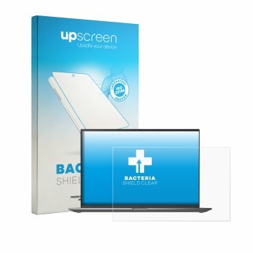 Parte frontal de un envase de producto con el logotipo de la marca upscreen. Al lado se muestra el dispositivo LG gram 16Z90TL