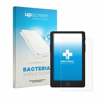 Parte frontal de un envase de producto con el logotipo de la marca upscreen. Al lado se muestra el dispositivo Xteink X4 Pro c