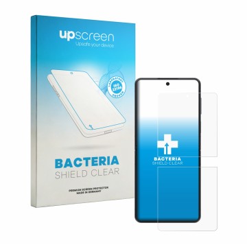 Vorderseite einer Produktverpackung mit dem Markenlogo upscreen. Daneben ist das Gerät Samsung Galaxy Z Flip 8 mit dem zugehör
