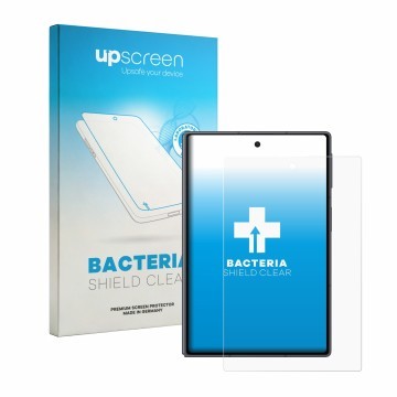 Vorderseite einer Produktverpackung mit dem Markenlogo upscreen. Daneben ist das Gerät Samsung Galaxy Z Fold 8 mit dem zugehör