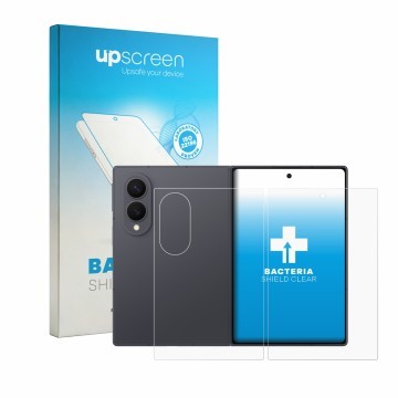 Vorderseite einer Produktverpackung mit dem Markenlogo upscreen. Daneben ist das Gerät Samsung Galaxy Z Fold 8 (Display+Rückse