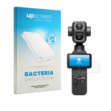Front side of a product packaging with the brand logo upscreen. Next to it is the device DJI Osmo Pocket 4P shown with the cor