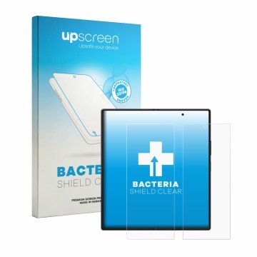 Vorderseite einer Produktverpackung mit dem Markenlogo upscreen. Daneben ist das Gerät Samsung Galaxy Z Fold 8 Ultra (Inneres 