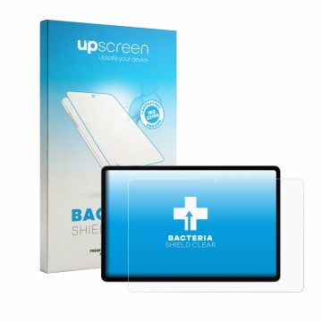 Parte frontal de un envase de producto con el logotipo de la marca upscreen. Al lado se muestra el dispositivo Samsung Galaxy 