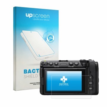 Parte frontale di una confezione del prodotto con il logo del marchio upscreen. Accanto è raffigurato il dispositivo Sony Cine