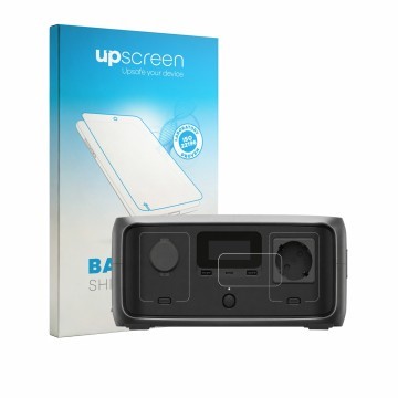 Face avant d’un emballage produit avec le logo de la marque upscreen. À côté, l’appareil EcoFlow River 3 est représenté avec l