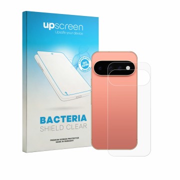 Parte frontal de un envase de producto con el logotipo de la marca upscreen. Al lado se muestra el dispositivo Google Pixel 11