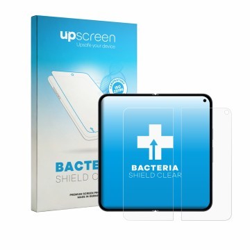 Parte frontal de un envase de producto con el logotipo de la marca upscreen. Al lado se muestra el dispositivo Google Pixel 11