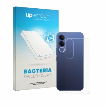 Face avant d’un emballage produit avec le logo de la marque upscreen. À côté, l’appareil Vivo V70 FE (Arrière) est représenté 