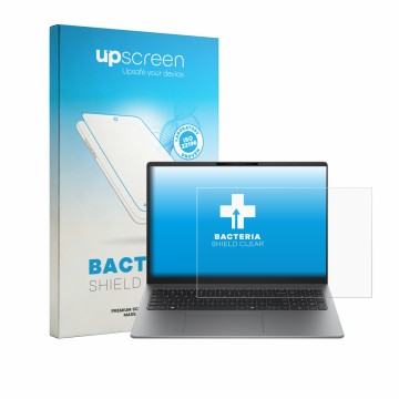 Parte frontal de un envase de producto con el logotipo de la marca upscreen. Al lado se muestra el dispositivo HP 200 G2i 16