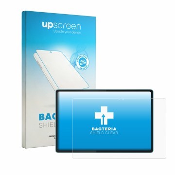 Parte frontal de un envase de producto con el logotipo de la marca upscreen. Al lado se muestra el dispositivo Motorola Moto P