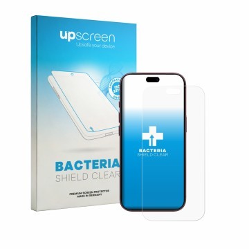 Parte frontale di una confezione del prodotto con il logo del marchio upscreen. Accanto è raffigurato il dispositivo Apple iPh