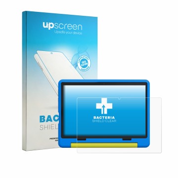 Face avant d’un emballage produit avec le logo de la marque upscreen. À côté, l’appareil Laptok KB1016 10.1