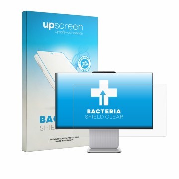 Face avant d’un emballage produit avec le logo de la marque upscreen. À côté, l’appareil Lenovo IdeaCentre AIO 24IWC11 est rep