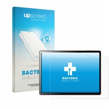 Face avant d’un emballage produit avec le logo de la marque upscreen. À côté, l’appareil Logicom Tab XXL 14