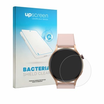 Parte frontal de un envase de producto con el logotipo de la marca upscreen. Al lado se muestra el dispositivo aeac AR-01 1.32
