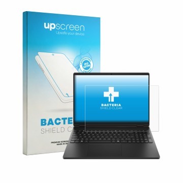 Face avant d’un emballage produit avec le logo de la marque upscreen. À côté, l’appareil HP HyperX OMEN 15 est représenté avec