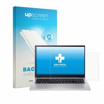 Vorderseite einer Produktverpackung mit dem Markenlogo upscreen. Daneben ist das Gerät Acer Extensa 15 mit dem zugehörigen Dis