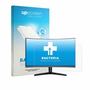 Parte frontale di una confezione del prodotto con il logo del marchio upscreen. Accanto è raffigurato il dispositivo Koorui 24