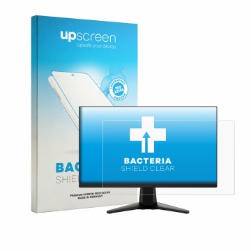 Vorderseite einer Produktverpackung mit dem Markenlogo upscreen. Daneben ist das Gerät MSI G255F mit dem zugehörigen Displaysc