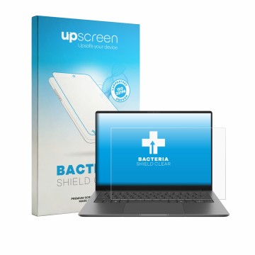 Front side of a product packaging with the brand logo upscreen. Next to it is the device ASUS Vivobook S14 S5408 shown with th
