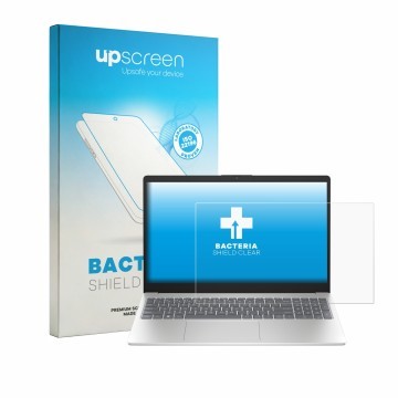 Front side of a product packaging with the brand logo upscreen. Next to it is the device HP 15-fd1750ngx shown with the corres