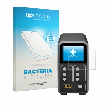 Face avant d’un emballage produit avec le logo de la marque upscreen. À côté, l’appareil SkyRc eFuel PSU2000 est représenté av