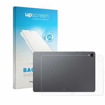 Front side of a product packaging with the brand logo upscreen. Next to it is the device Samsung Galaxy Tab S12 Plus (Back) sh
