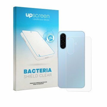 Front side of a product packaging with the brand logo upscreen. Next to it is the device Samsung Galaxy A18 4G (Back) shown wi