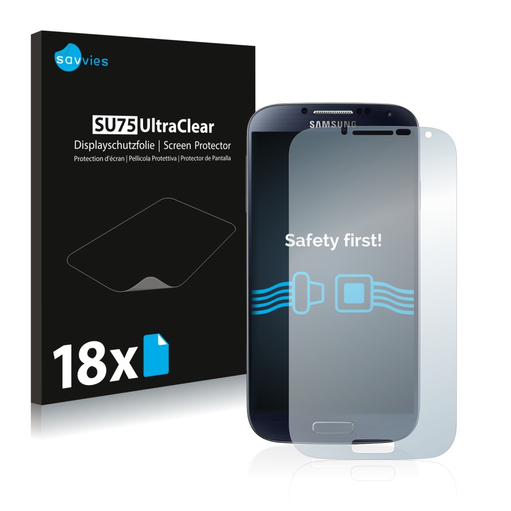 Parte frontal de un envase de producto con el logotipo de la marca Savvies. Al lado se muestra el dispositivo Samsung Galaxy S