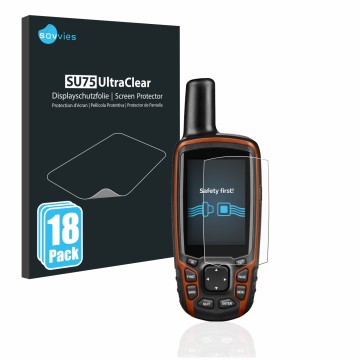 Parte frontal de un envase de producto con el logotipo de la marca Savvies. Al lado se muestra el dispositivo Garmin GPSMAP 64