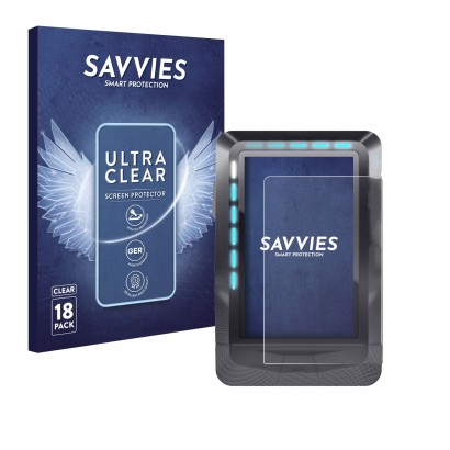 Front side of a product packaging with the brand logo Savvies. Next to it is the device Wahoo Elemnt GPS shown with the corres