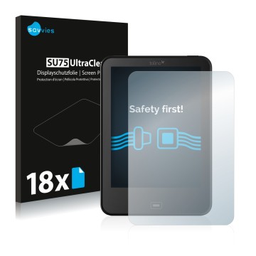 Front side of a product packaging with the brand logo Savvies. Next to it is the device Tolino Vision 4 HD shown with the corr