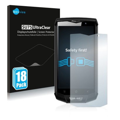 Face avant d’un emballage produit avec le logo de la marque Savvies. À côté, l’appareil Blackview BV8000 Pro est représenté av