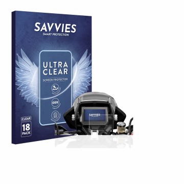 Parte frontal de un envase de producto con el logotipo de la marca Savvies. Al lado se muestra el dispositivo KTM 1290 Super A