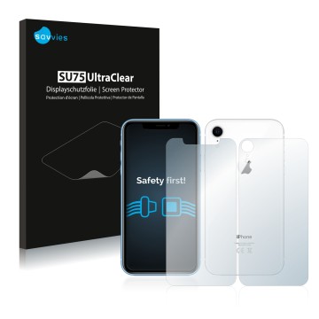 Parte frontale di una confezione del prodotto con il logo del marchio Savvies. Accanto è raffigurato il dispositivo Apple iPho