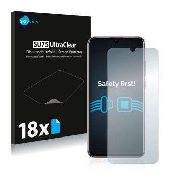 Face avant d’un emballage produit avec le logo de la marque Savvies. À côté, l’appareil Honor 10 Lite est représenté avec la p