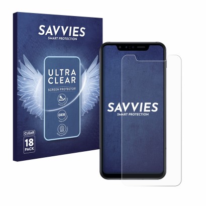 Vorderseite einer Produktverpackung mit dem Markenlogo Savvies. Daneben ist das Gerät LG G8s ThinQ mit dem zugehörigen Display