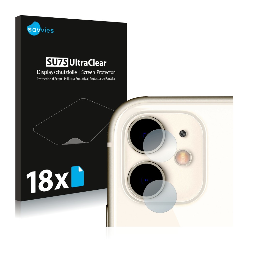 Parte frontale di una confezione del prodotto con il logo del marchio Savvies. Accanto è raffigurato il dispositivo Apple iPho