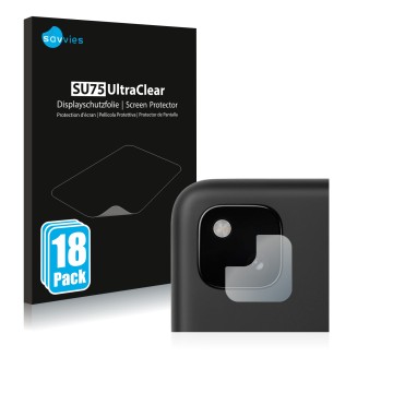 Parte frontal de un envase de producto con el logotipo de la marca Savvies. Al lado se muestra el dispositivo Google Pixel 4a 