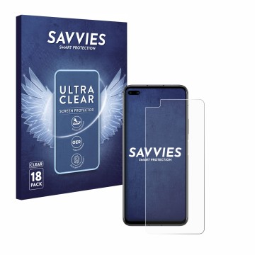 Face avant d’un emballage produit avec le logo de la marque Savvies. À côté, l’appareil Honor Play 4 Pro est représenté avec l