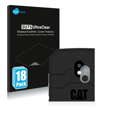 Vorderseite einer Produktverpackung mit dem Markenlogo Savvies. Daneben ist das Gerät Caterpillar Cat S42 (NUR Kameraschutz) m