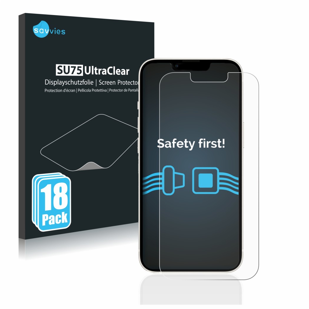 Parte frontale di una confezione del prodotto con il logo del marchio Savvies. Accanto è raffigurato il dispositivo Apple iPho