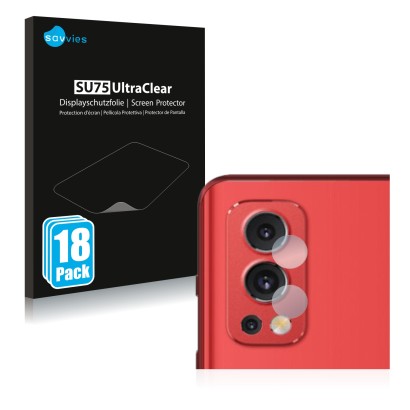 Vorderseite einer Produktverpackung mit dem Markenlogo Savvies. Daneben ist das Gerät OnePlus Nord 2 5G (NUR Kameraschutz) mit